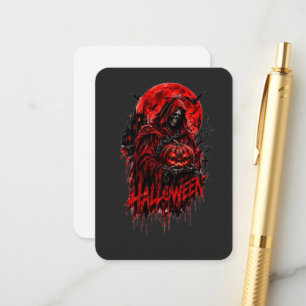 Tarjeta De Recepción Diseño de Halloween de la Parca con Calabaza y Hor
