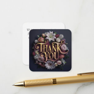 Tarjeta De Recepción Diseño de letras doradas “Gracias” con flores eleg