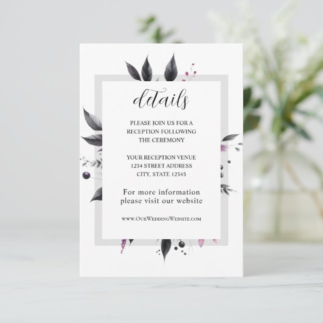 Tarjeta De Recepción Diseño de marco floral moderno rosa gris (Anverso de pie)