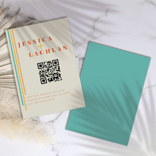 Tarjeta De Recepción Diseño de Moda retro con Boda de franjas coloridas
