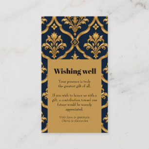 Tarjeta De Recepción Diseño de Motivo Vintage de Damasco Dorado y Azul