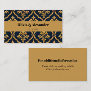 Tarjeta De Recepción Diseño de Motivo Vintage de Damasco Dorado y Azul