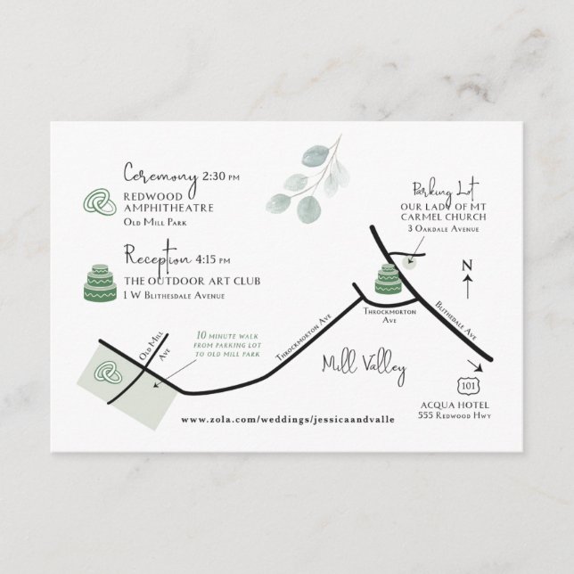 Tarjeta De Recepción Diseño de pedido de Personalizado de mapas de boda (Anverso)