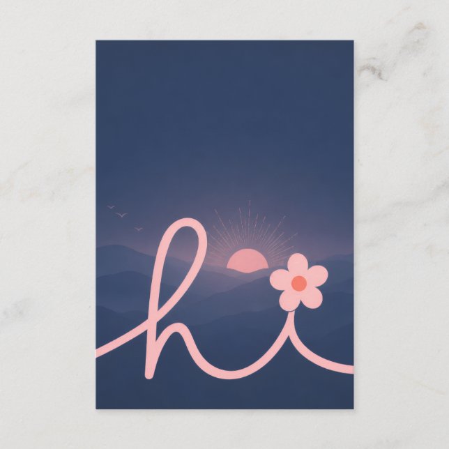Tarjeta De Recepción Diseño de puesta de sol de "hi" Script Mountain (Anverso)