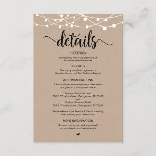 Tarjeta De Recepción Diseño de Rustic Farm String Lights, detalles del 