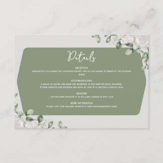 Tarjeta De Recepción Diseño floral blanco verde salvia botánico elegant