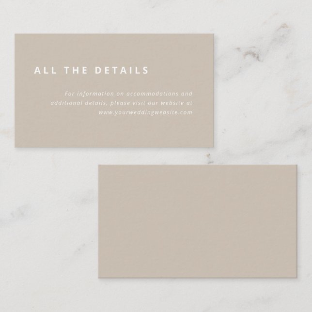 Tarjeta De Recepción Diseño mínimo | Beige con detalles del Boda blanco (Anverso / Reverso)
