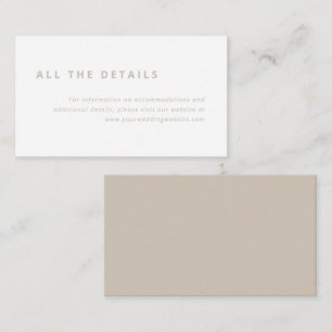 Tarjeta De Recepción Diseño mínimo   Blanco con detalles del Boda beige
