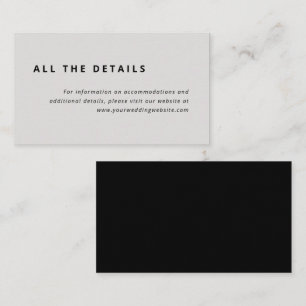 Tarjeta De Recepción Diseño mínimo Detalles del Boda gris y negro