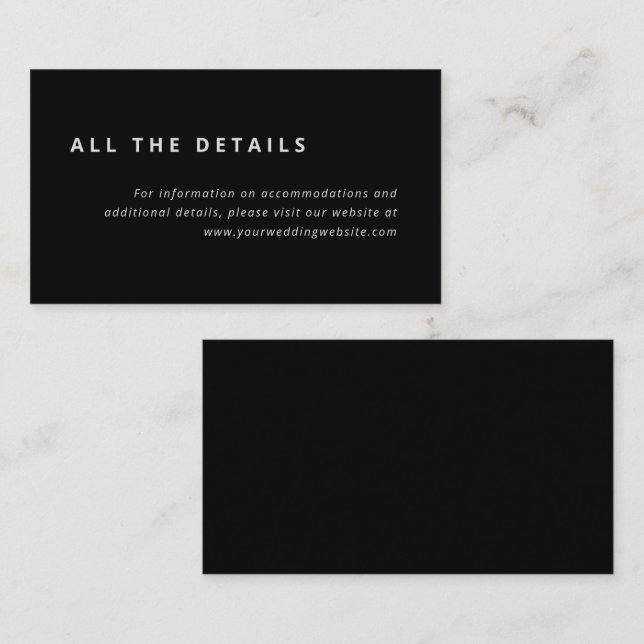 Tarjeta De Recepción Diseño mínimo | Detalles del Boda negro y gris (Anverso / Reverso)
