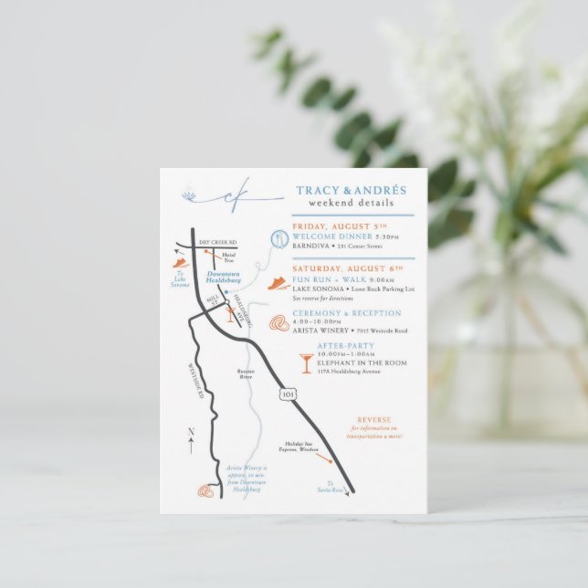 Tarjeta De Recepción Diseño personalizado de gabinete de mapas de boda  (Anverso de pie)