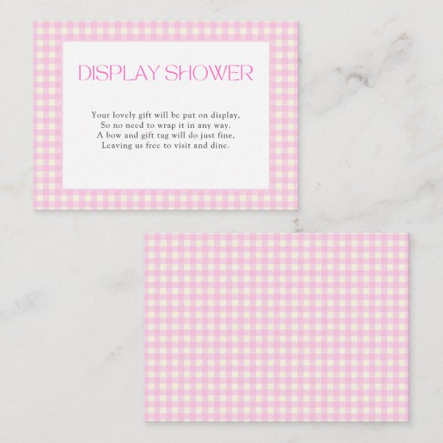 Tarjeta De Recepción Display Shower Pink Gingham Chica Baby Shower (Anverso / Reverso)