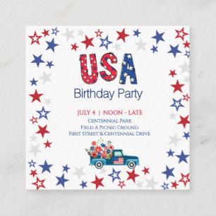 Tarjeta De Recepción Diversión Celebración de Cumpleaños USA Rojo Blanc