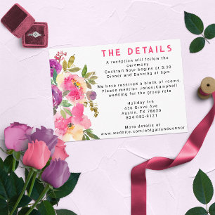 Tarjeta De Recepción Divertido Floral Vibrante Violeta Fucsia