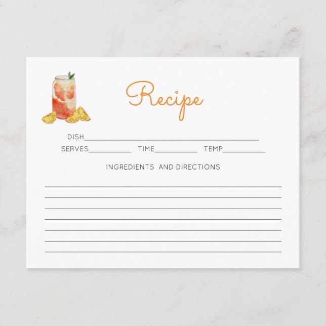 Tarjeta De Recepción Divertido Naranja Citrus Tema Receta Floral Rosa (Anverso)