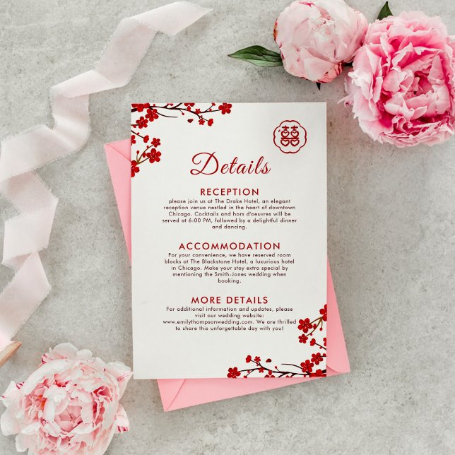 Tarjeta De Recepción Doble felicidad elegante Boda chino detalles (Subido por el creador)