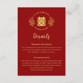 Tarjeta De Recepción Doble felicidad roja floral detalle de boda china