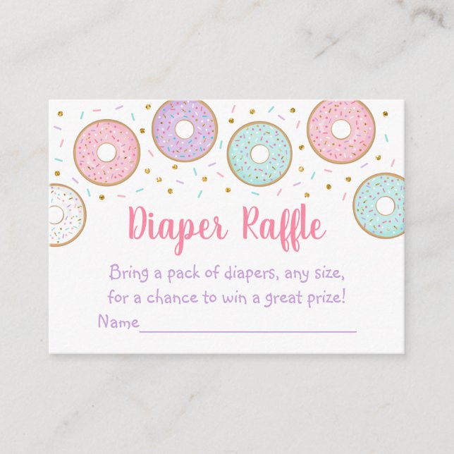 Tarjeta De Recepción Donut Pink Gold Pastel Baby Shower Diaper Raffle (Anverso)