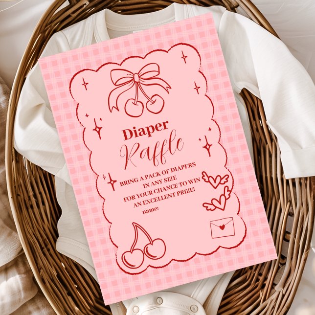 Tarjeta De Recepción Doodle Cherry Bow Baby Shower Diapper Raffle (Subido por el creador)