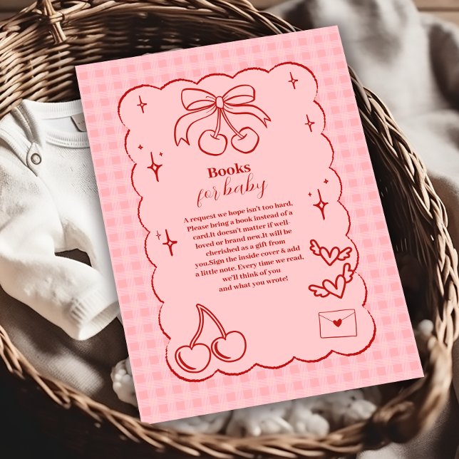 Tarjeta De Recepción Doodle Cherry Bow dobla libros de Baby Shower para (Subido por el creador)