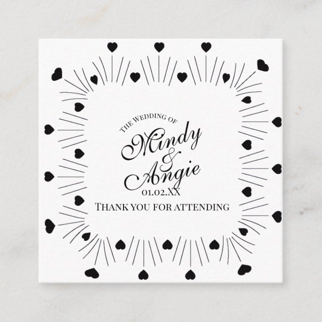 Tarjeta De Recepción Doodle Hearts Frame Script Wedding (Anverso)