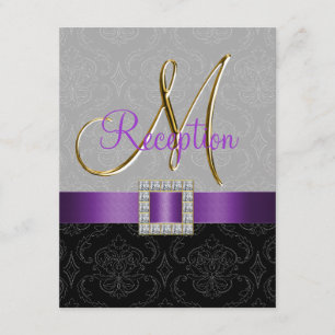 Tarjeta de recepción dorada de Damask color negro 