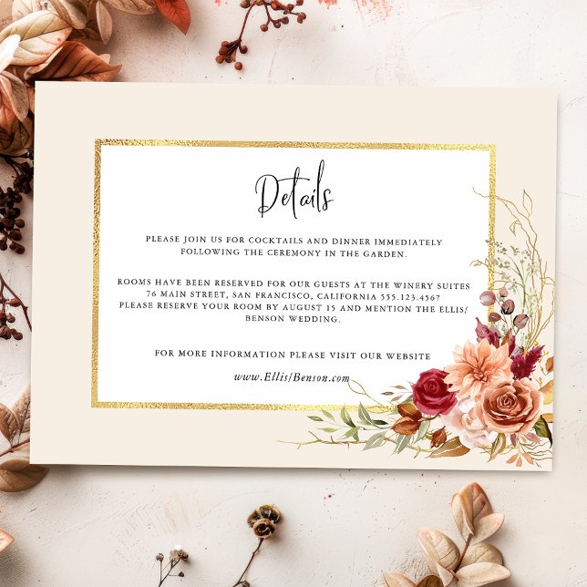 Tarjeta De Recepción Dorado Fall Terracotta Floral (Subido por el creador)