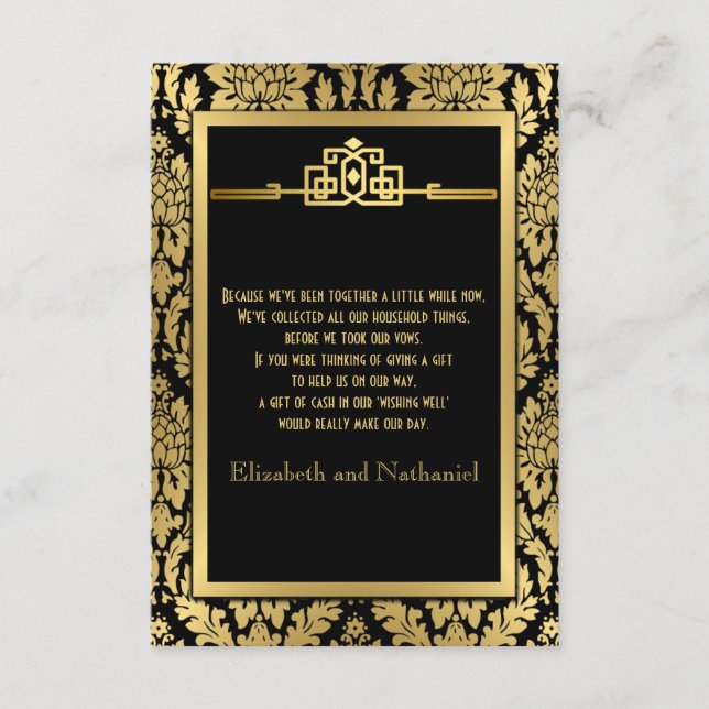 Tarjeta De Recepción Dorado Romance 1920 Art Deco Wishing Well Card (Anverso)