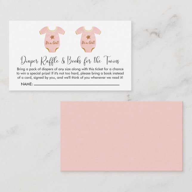 Tarjeta De Recepción Dos Chicas gemelos Baby Shower Diaper Raffle Book  (Anverso / Reverso)