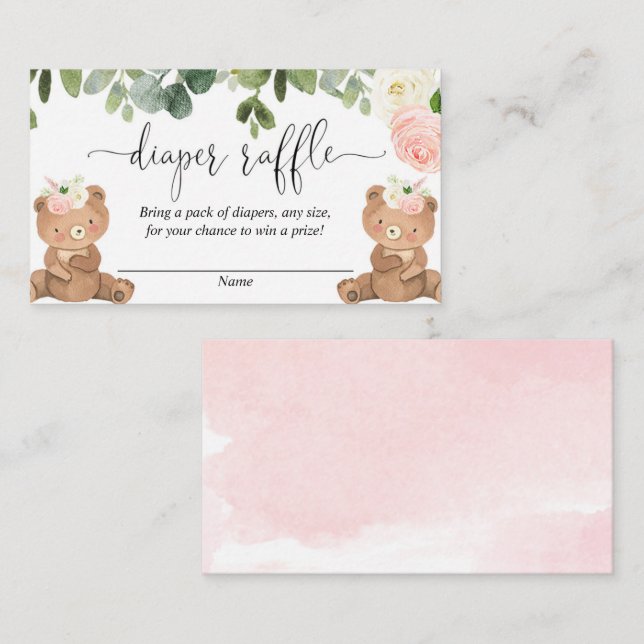 Tarjeta De Recepción Dos chicas gemelos osos con rifa rosa de pañales f (Anverso / Reverso)