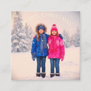 TARJETA DE RECEPCIÓN DOS NIÑAS EN ESCENA DE NIEVE DISEÑO DE NAVIDAD