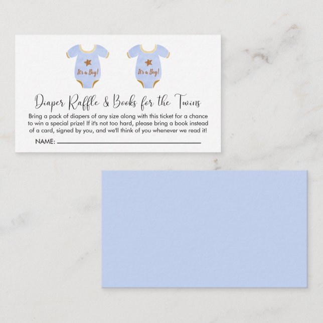 Tarjeta De Recepción Dos niños gemelos Baby Shower Diaper Raffle Books  (Anverso / Reverso)