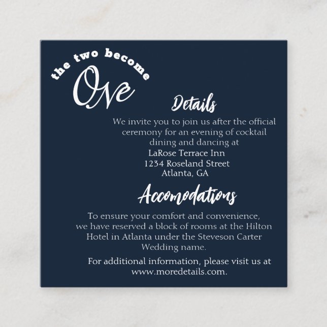 Tarjeta De Recepción Dos se convierten en un azul marino (Anverso)