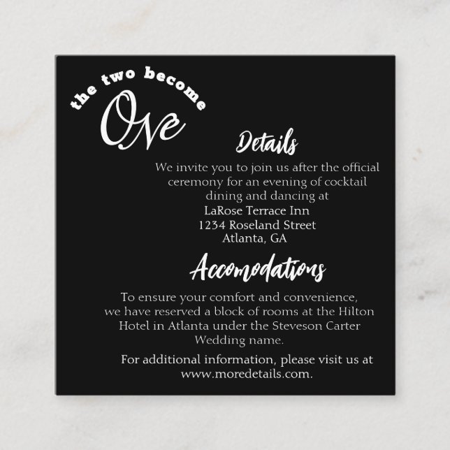 Tarjeta De Recepción Dos se vuelven uno negro (Anverso)