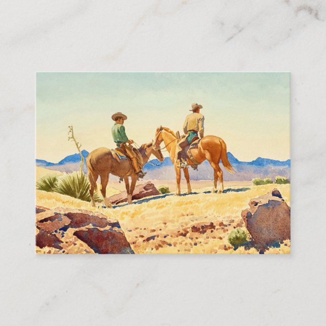 Tarjeta De Recepción Dos Vaqueros en Caballos por Maynard Dixon (Anverso)