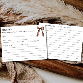 Tarjeta De Recepción Double Sided Mocha Brown Bow Recipe Bridal Shower