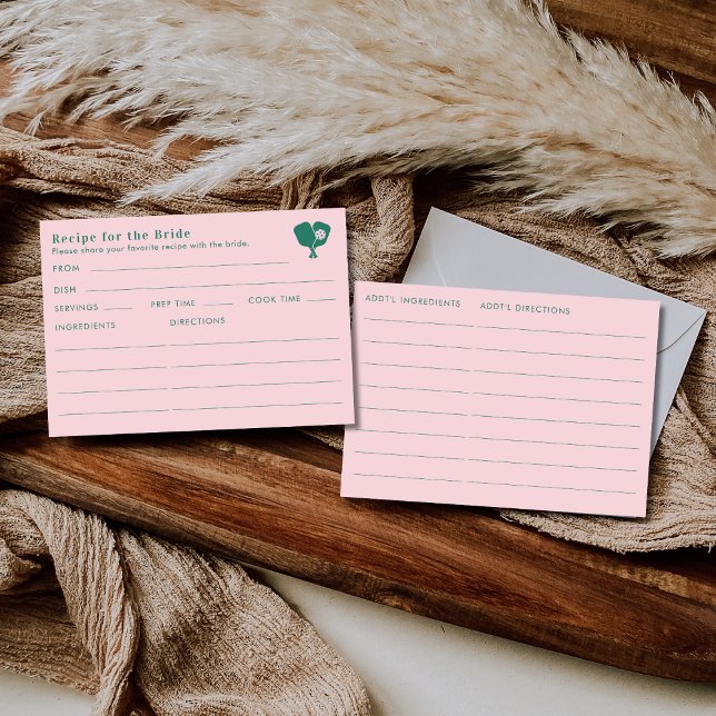 Tarjeta De Recepción Double Sided Pink Green Bridal Shower Recipe  (Subido por el creador)