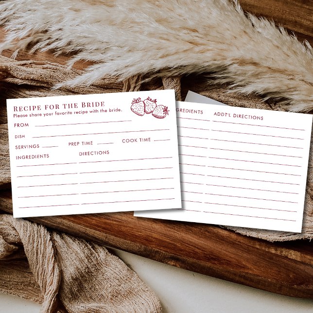 Tarjeta De Recepción Double Sided Red Strawberry Bridal Shower Recipe  (Subido por el creador)