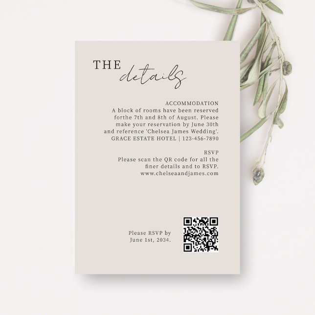 Tarjeta De Recepción Dove Gray | Código QR Boda mínimo de moda (Subido por el creador)