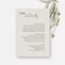 Tarjeta De Recepción Dove Gray | Detalles del Boda Minimalista de moda