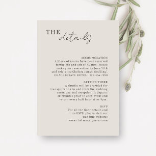Tarjeta De Recepción Dove Gray Detalles del Boda Minimalista de moda