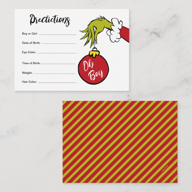 Tarjeta De Recepción Dr. Seuss | Oh Boy Grinch Predicciones De Bebés (Anverso / Reverso)