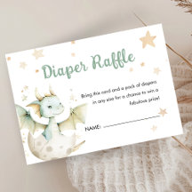 Dragon Baby Shower Cute Green Diaper Raffle