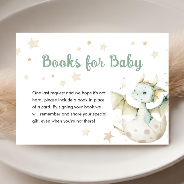 Tarjeta De Recepción Dragon Baby Shower Cute Libros Verdes Para Bebés (Subido por el creador)