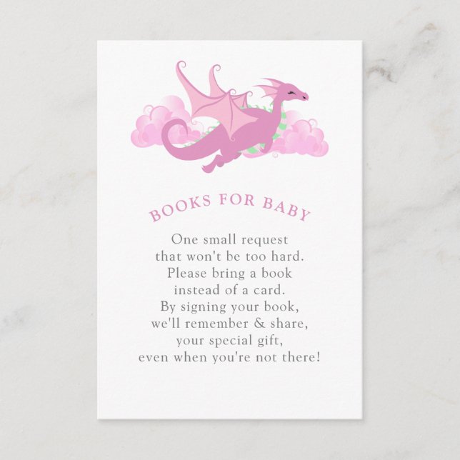 Tarjeta De Recepción Dragón caprichoso rosa: Libros de Baby Shower para (Anverso)