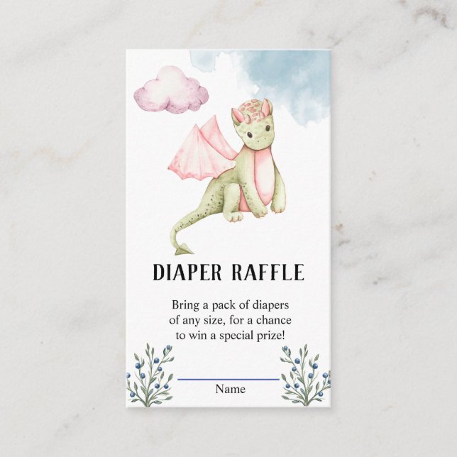 Tarjeta De Recepción Dragón mágico Baby Shower Diaper Raffle (Anverso)
