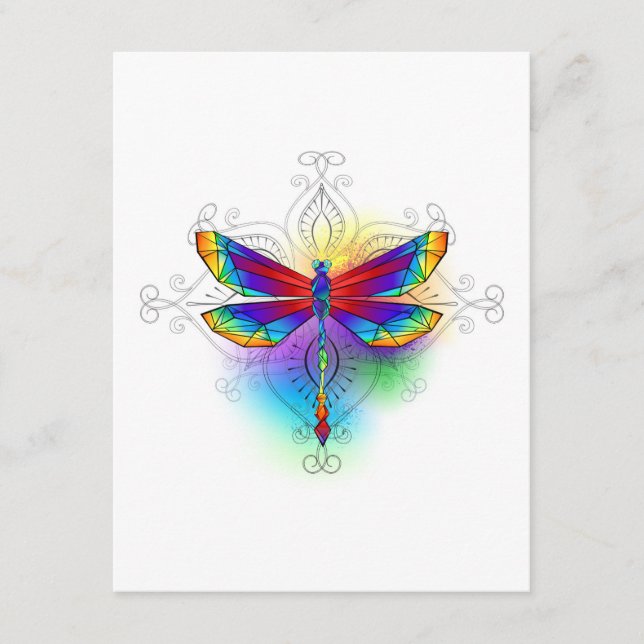 Tarjeta De Recepción Dragón poligonal arcoiris (Anverso)