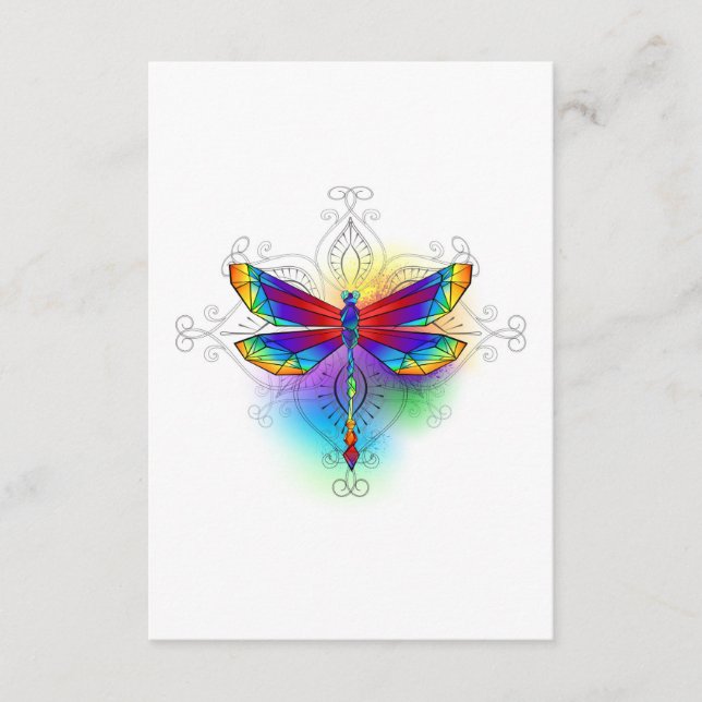 Tarjeta De Recepción Dragón poligonal arcoiris (Anverso)