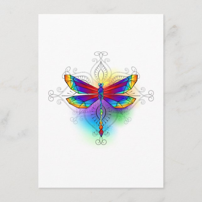 Tarjeta De Recepción Dragón poligonal arcoiris (Anverso)