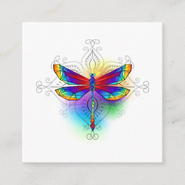 Tarjeta De Recepción Dragón poligonal arcoiris (Anverso)